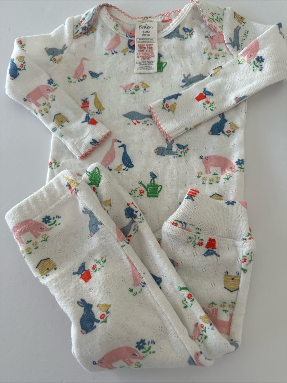 Mini Boden Baby Pajama Set 3-6 Months Farm Animals Breathable Organic Cotton